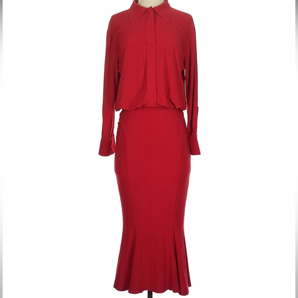Norma Kamali red fishtail midi dress